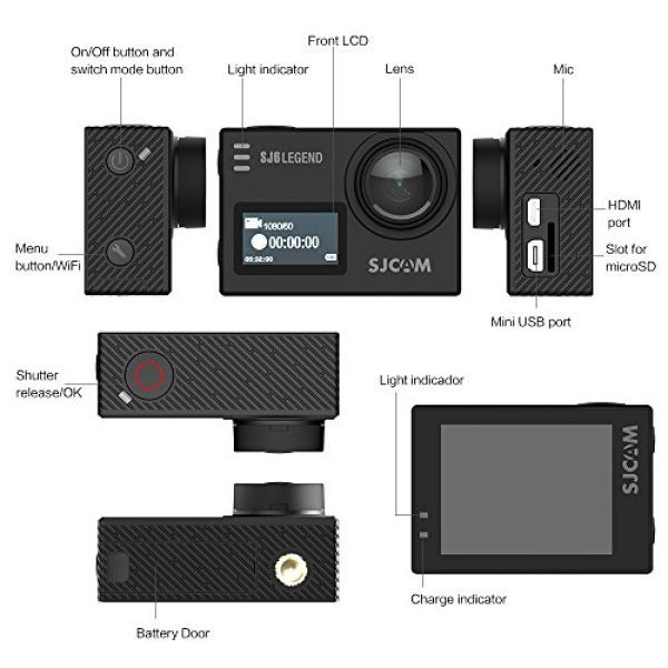 SJCAM SJ6 Legend Optical 16 MP 4K24fps 5.08 cm (2.0") LCD Touch Screen  3-axis Gyro Sensor, 166° Super Wide  External Mic Support  Dual Screen (Black) - Image 3